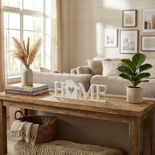 Dekorace HOME s domečkem - Bílá