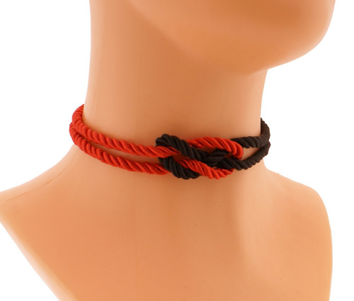 Červený Shibari provazový choker obojek