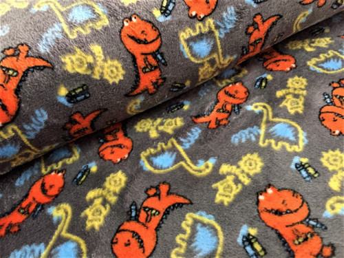 Fleece - dinosauři na šedém - posledních 70cm