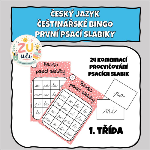 Češtinářské bingo - První slabiky - psací písmo