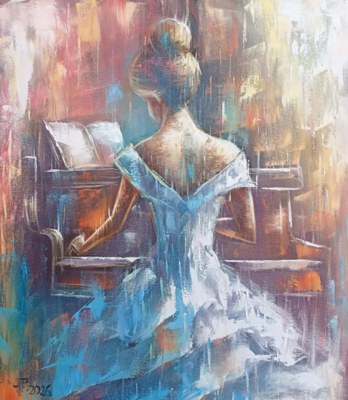 Jiří Petr- Pianistka, obraz 70x60 cm