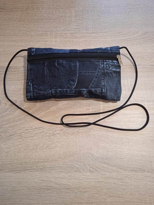 Taška na mobil tmavá riflovina s popruhem paracord