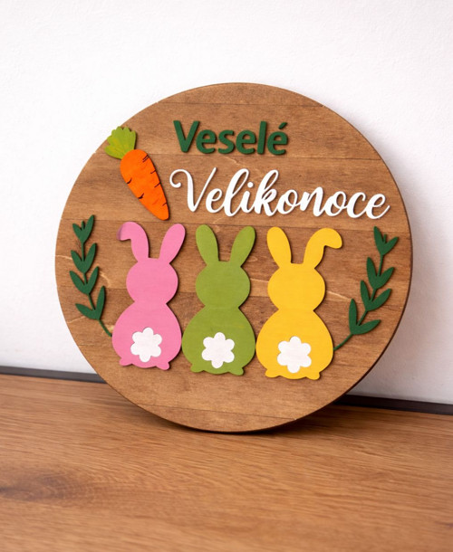 Velikonoční dekorace na dveře - 3 zajíčci