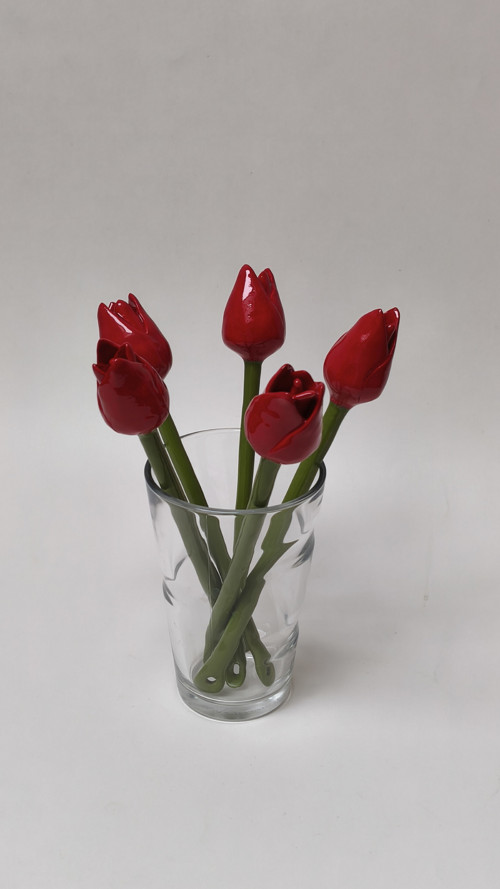 Keramický tulipán - červený