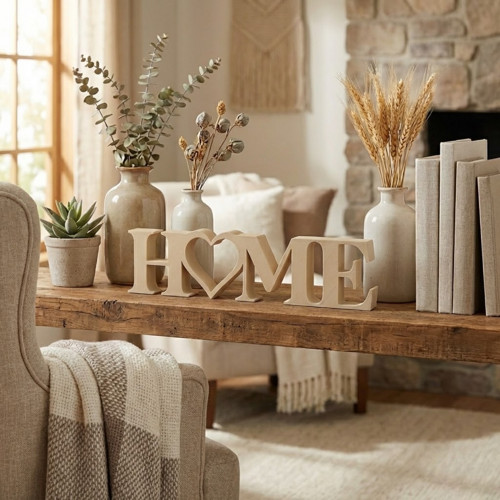 Dekorace HOME se srdcem - Béžová
