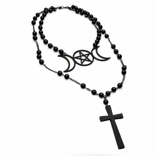 Occult Goth Náhrdelník Tripple moon a křížek