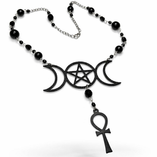 Occult Goth Náhrdelník Tripple moon a křížek anch