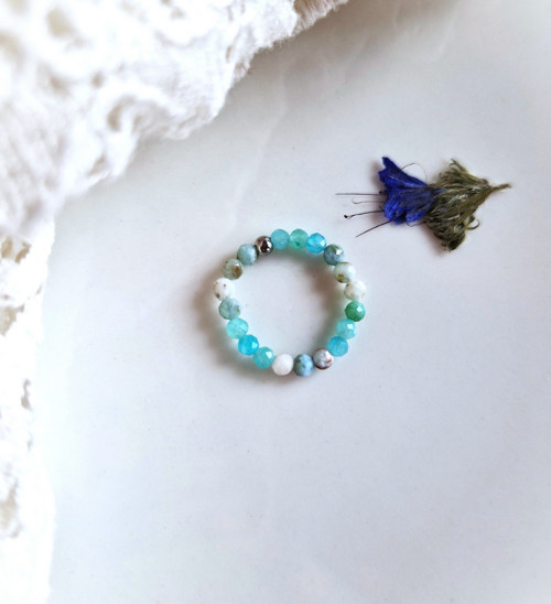 Ombré prsten*larimar*amazonit*broušený