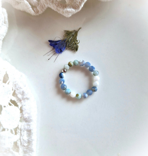 Ombré prsten*larimar*modrý opál*broušený