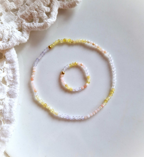 Ombré náramek*růžový, žlutý a levandulový opál
