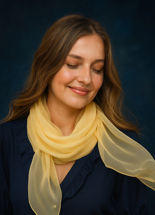 Lehounká hedvábná šála žlutá 150x40 chiffon