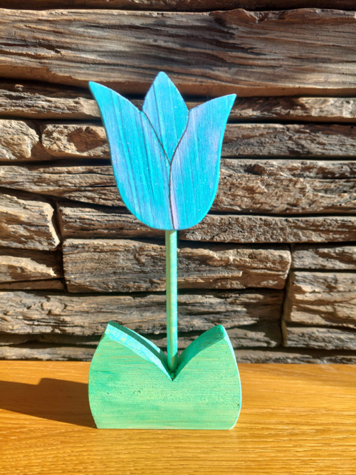 Dřevěný malovaný tulipán - Modrý