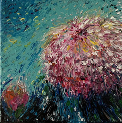 Květina - obraz, akryl na plátně, 20x20 cm