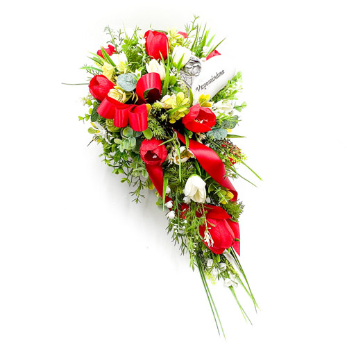 Aranžmá smuteční s krokusy a tulipány - ČB