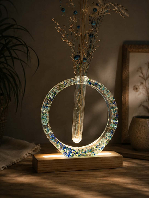 Lampa - váza z pryskyřice - Modřinka