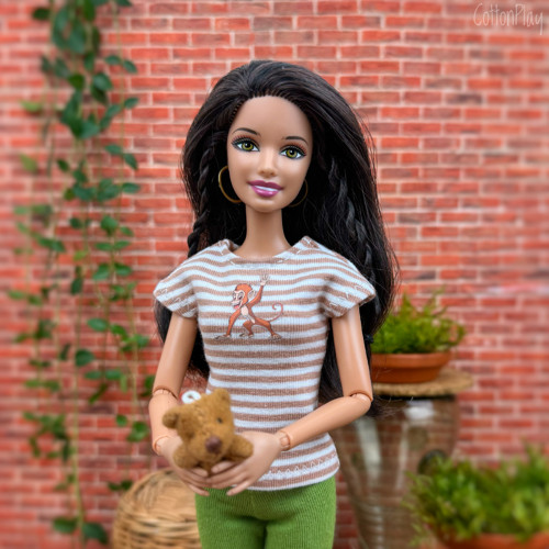 Barbie - tričko s opičkou, hnědé proužky