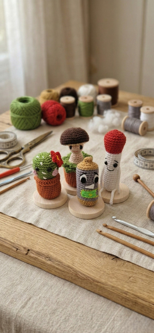 Sada 4 háčkovaných figurek s vtipnými citáty