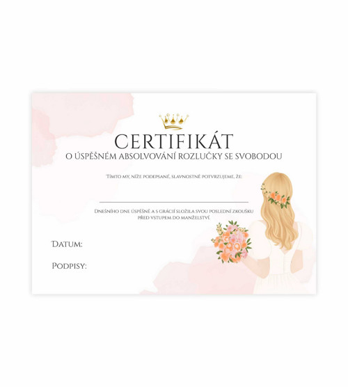 Certifikát na rozlučku se svobodou - blondýnka