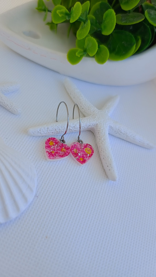 Náušnice - malované kytky srdce