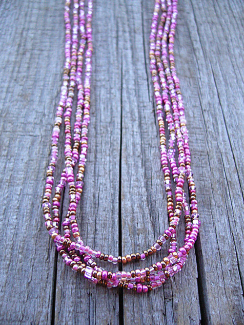 Náhrdelník rokajl pink/gold — foto 1
