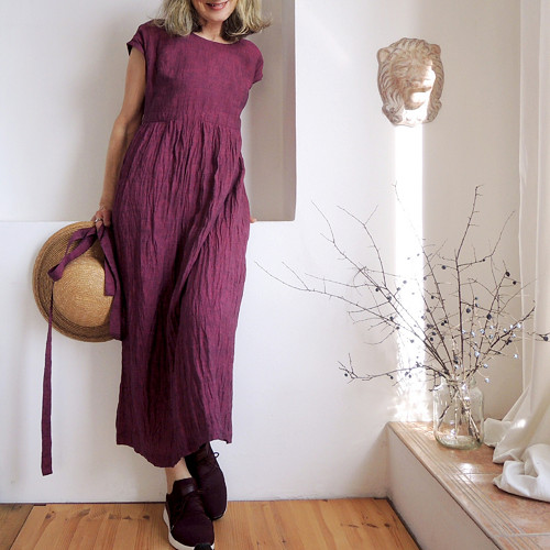 RUTH Tmavá Magenta - šaty len — foto 1