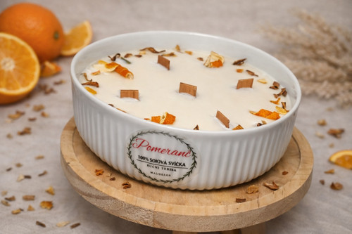 Svíčka pomeranč v misce 500g — foto 1
