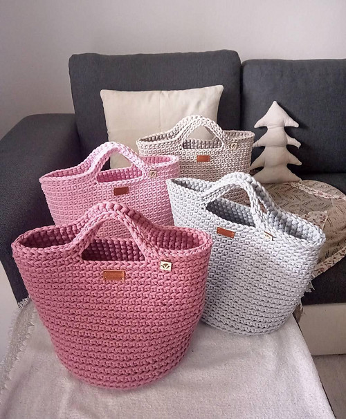 Háčkovaná kabelka tote bag z bavlněné šňůry