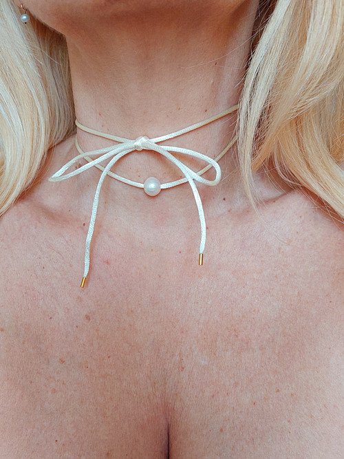 Náhrdelník - chocker FATI zlatý*šampaň* perla