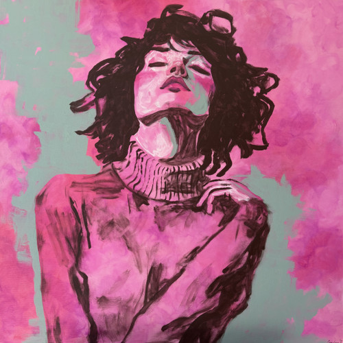 Žena na růžovém pozadí 100x100