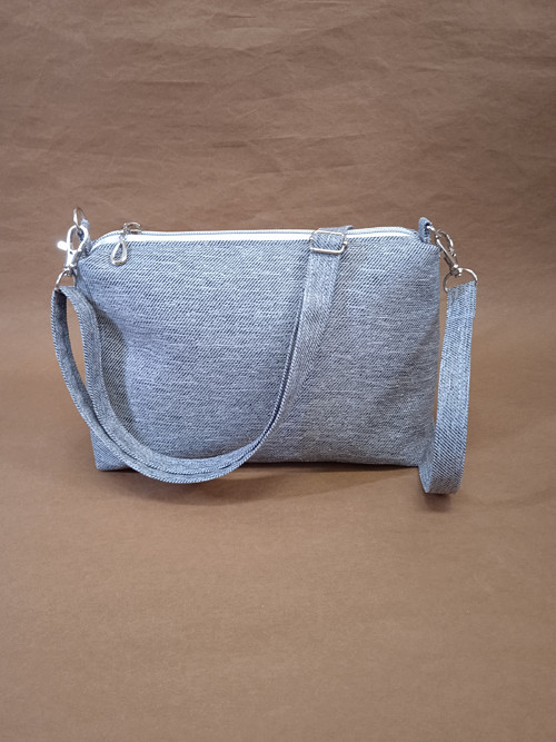 Kabelka šedý jeans na zip s nastavitelným popruhem