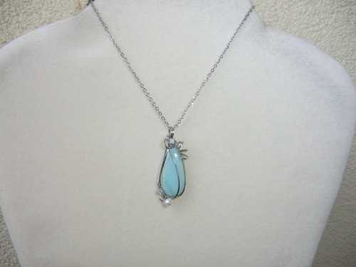 Larimar s perlou - náhrdelník 1/26M