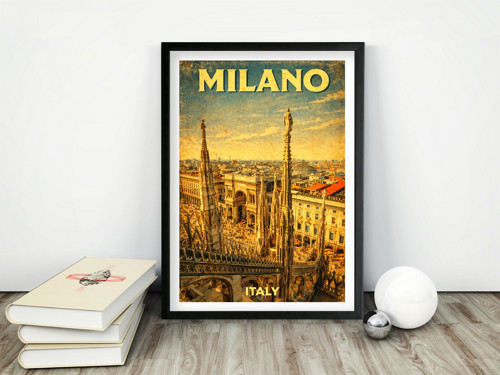 Milano - retro, starý, vintage plakát, tisk