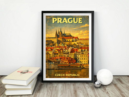 Praha - retro, starý, vintage plakát, tisk