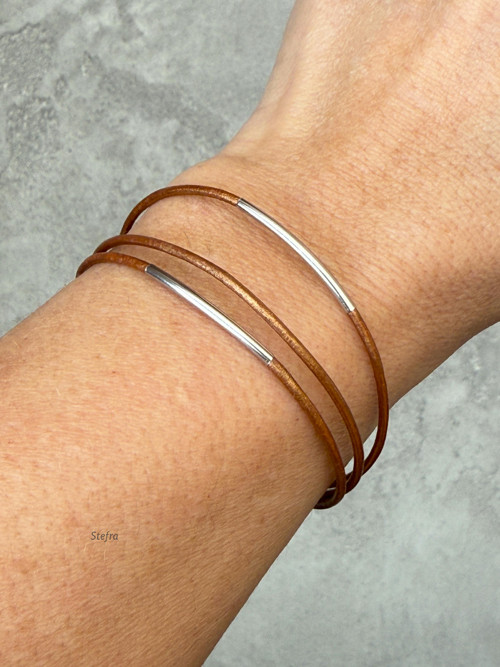 Copper metal - kožený náramek