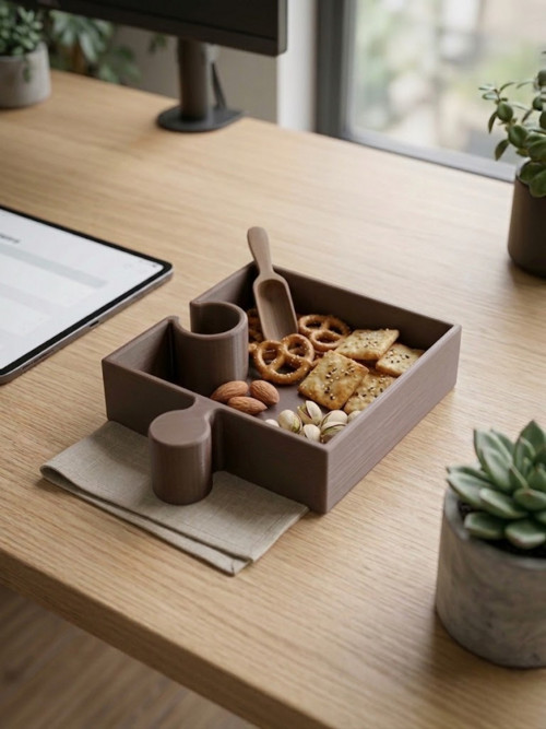 Designová miska ve tvaru puzzle - Tmavě hnědá