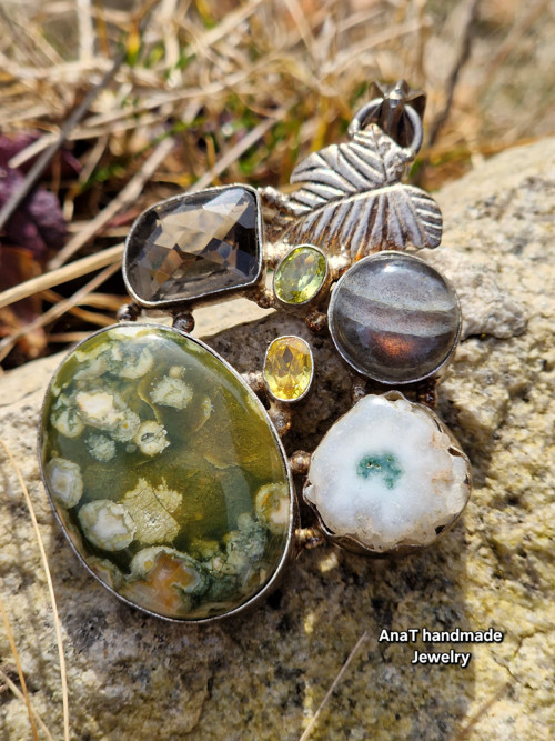 Přívěsek labradorit, jaspis, solar quartz