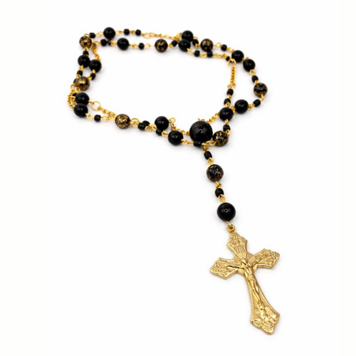 Occult Rosary Kříž černý zlatý krucifix