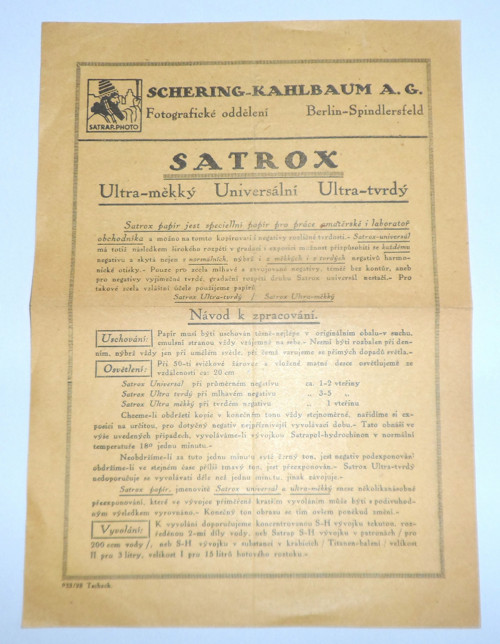 Reklamní LETÁK • foto papír Satrox, 1928