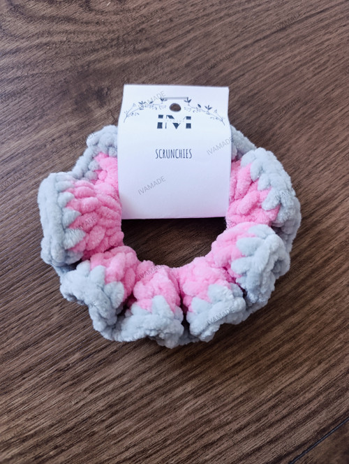 SCRUNCHIES - růžovo šedá