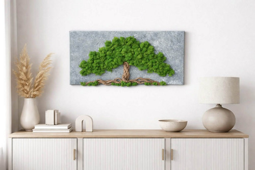 Živý mechový obraz, strom, 30x60cm.
