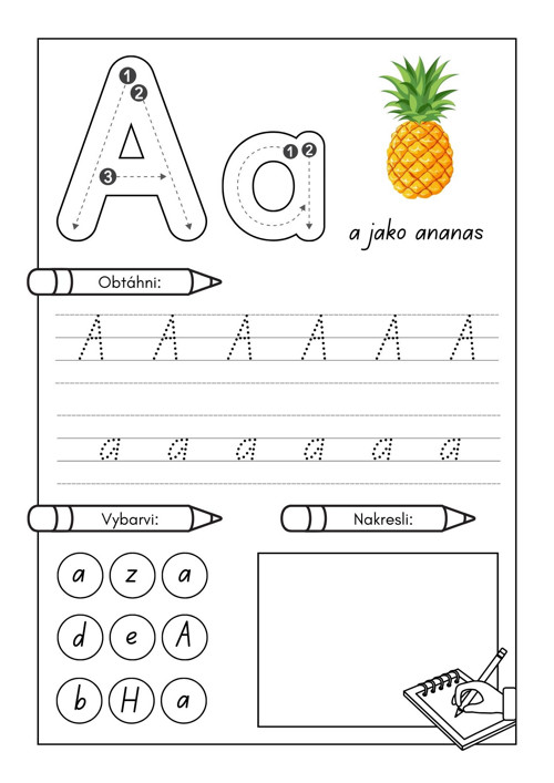 Psaní, vybarvování - ABECEDA