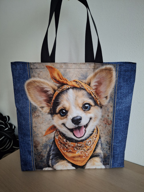 Designová nákupní taška „Vysmátý Corgi v šátku“