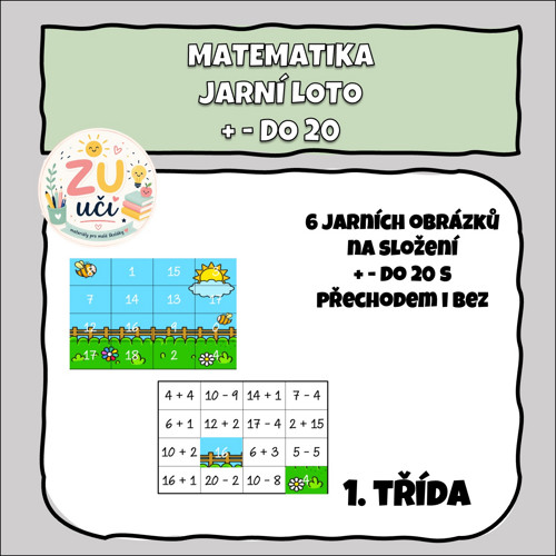Jarní loto pro prvňáčky, sčítání a odčítání do 20