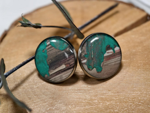 Puzetové náušnice "tyrkys-grey" 18mm