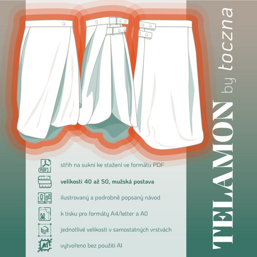 TELAMON - střih na sukni vel. 40 až 50 muži (PDF)