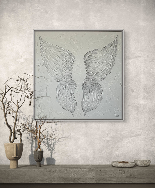 STŘÍBRNÁ ANDĚLSKÁ KŘÍDLA / 60x60cm