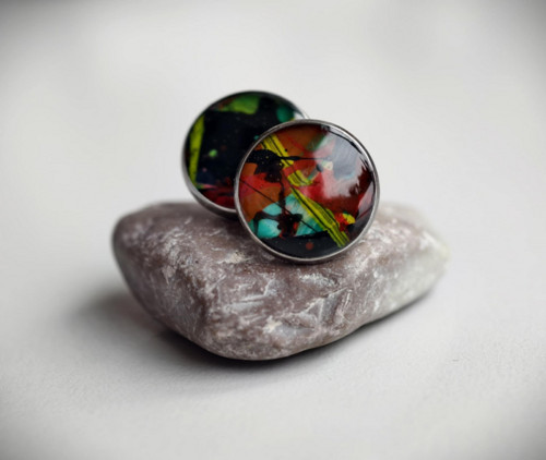 Puzetové náušnice "strakatý akryl"/12mm