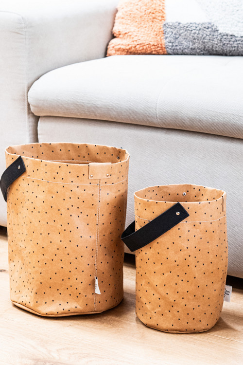 Úložný box na hračky kyblík velký bronze srdíčka