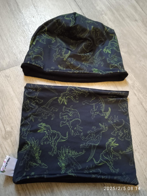 Čepice + Nákrčník Neon Dinosauři