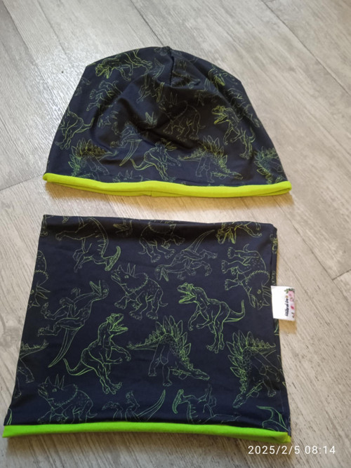 Čepice+Nákrčník Dinosauři Neon Zelení